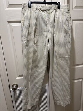 Men's Cream Pinstripe Pleated Chinos